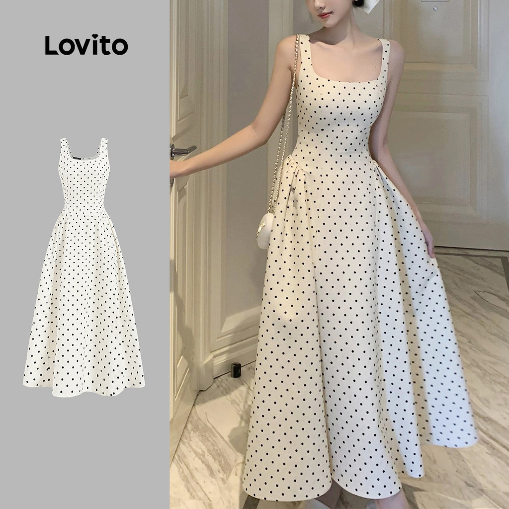 Lovito สง่างาม เดรสพลีทหรูหราสำหรับฤดูใบไม้ผลิ/ฤดูร้อน สีดำและขาว สำหรับผู้หญิง L149ED406