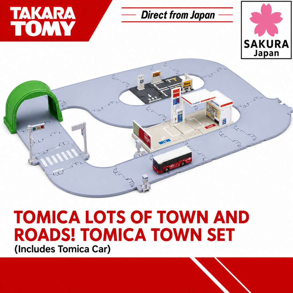 Takara Tomy Tomica Lots of Town and Roads! Tomica Town Set (Includes Tomica Car) Mini Car Toy for Ages 3 and Up