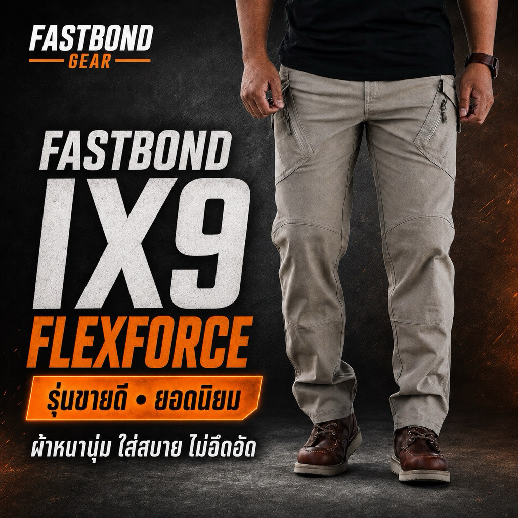 FASTBOND GEAR IX9 FLEXFORCE กางเกงแทคติคอลคาร์โก้ กางเกงยุทธวิธี ผ้ายืด นุ่ม ใส่สบาย ทรงสวย กันน้ำ 6