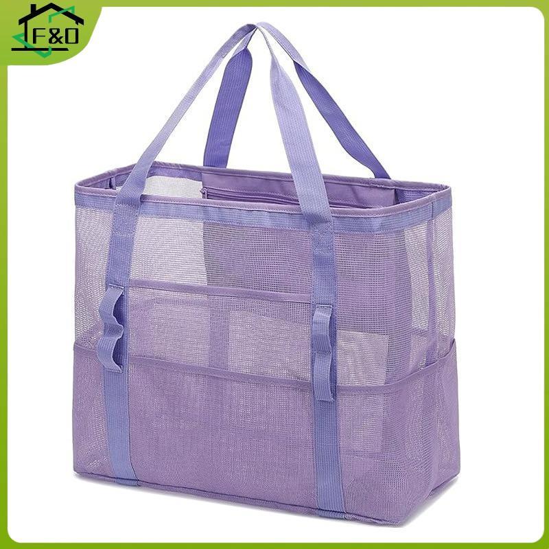F&O Mesh Large Beach Tote Bag Waterproof Sandproof Spacious Storage with 2 Handles for Pool Gym Trav