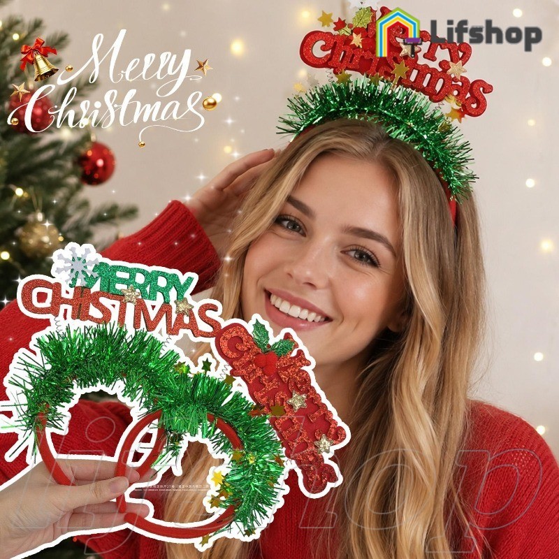 [HGB] 3-1Pc Merry Christmas Hairhoop - ปีใหม่คอสเพลย์ Prop - ยางรัดผมเกล็ดหิมะต้นคริสต์มาส - พร้อมเล