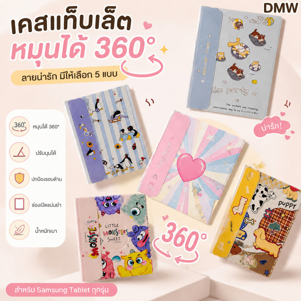 DMW เคส Samsung Tablet หมุนได้ 360° ลายน่ารัก ปรับมุมได้ for Samsung Galaxy Tab A11 A9+ A11+ S10Lite