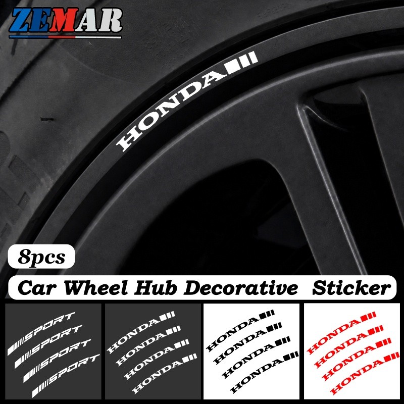8 ชิ้น Honda สติกเกอร์ตกแต่งดุมล้อรถยนต์ สติ๊กเกอร์ขอบรถแข่ง สติ๊กเกอร์ติดรถ Honda Civic 11th 10th g