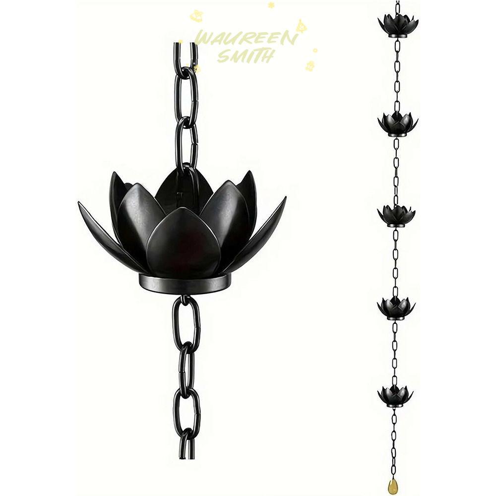 WAUREEN ถ้วยโซ่ฝน, โลหะ Divert Water Gutter Rain Chain, กลางแจ้งเปลี่ยน Lotus Shape ปรับ Rain Catcher Chain ตกแต่งสวน