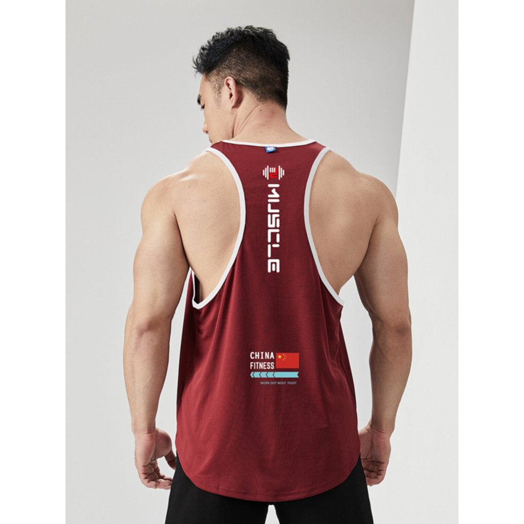 Iron Wolf Sports Vest Street Wear I-Printed Loose Sleeve Vest เสื้อผ้าออกกําลังกาย Running Sweatshir