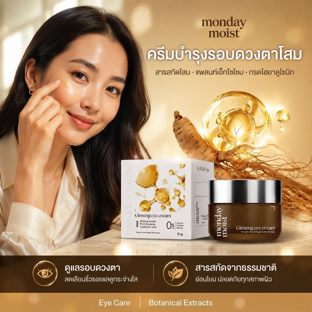 ครีมบำรุงรอบดวงตาโสม สำหรับบำรุงผิวรอบดวงตา ให้ความชุ่มชื้น กระจ่างใส ลดริ้วรอยเล็กๆ ใช้ได้ทุกวัน