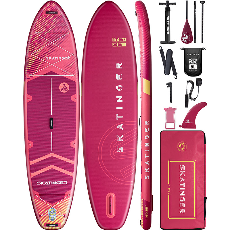 SKATINGER Rose Red SUP Stand Up Water Paddle Board Inflatable Sapboard ผู้ใหญ่ว่ายน้ํา 116x35x6 อุปก