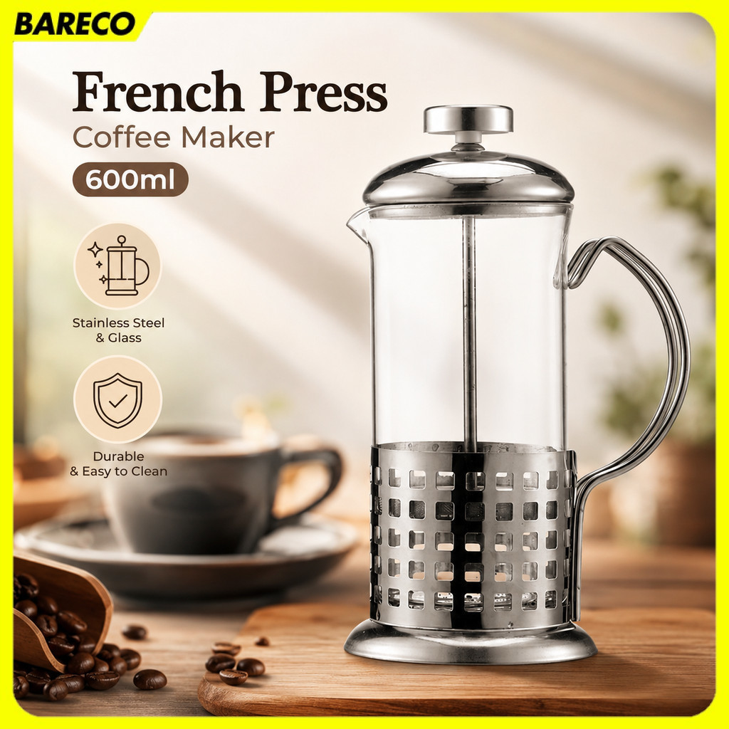 DUOLVQI French Press Coffee Maker Pot Plunger Glass Grid Pattern - KG72
