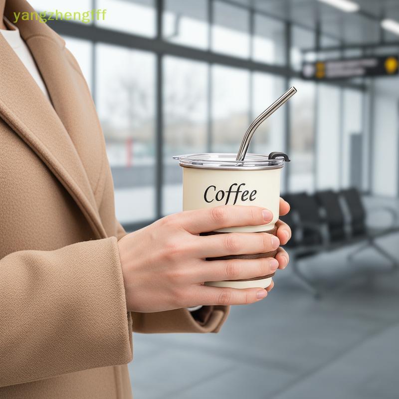 [yangzhengfff] แก้วกาแฟสแตนเลส 300ML ถ้วยแบบพกพาพร้อมฝาปิดฟางฉนวนสําหรับการตั้งแคมป์กลางแจ้งยิม [ใหม่]