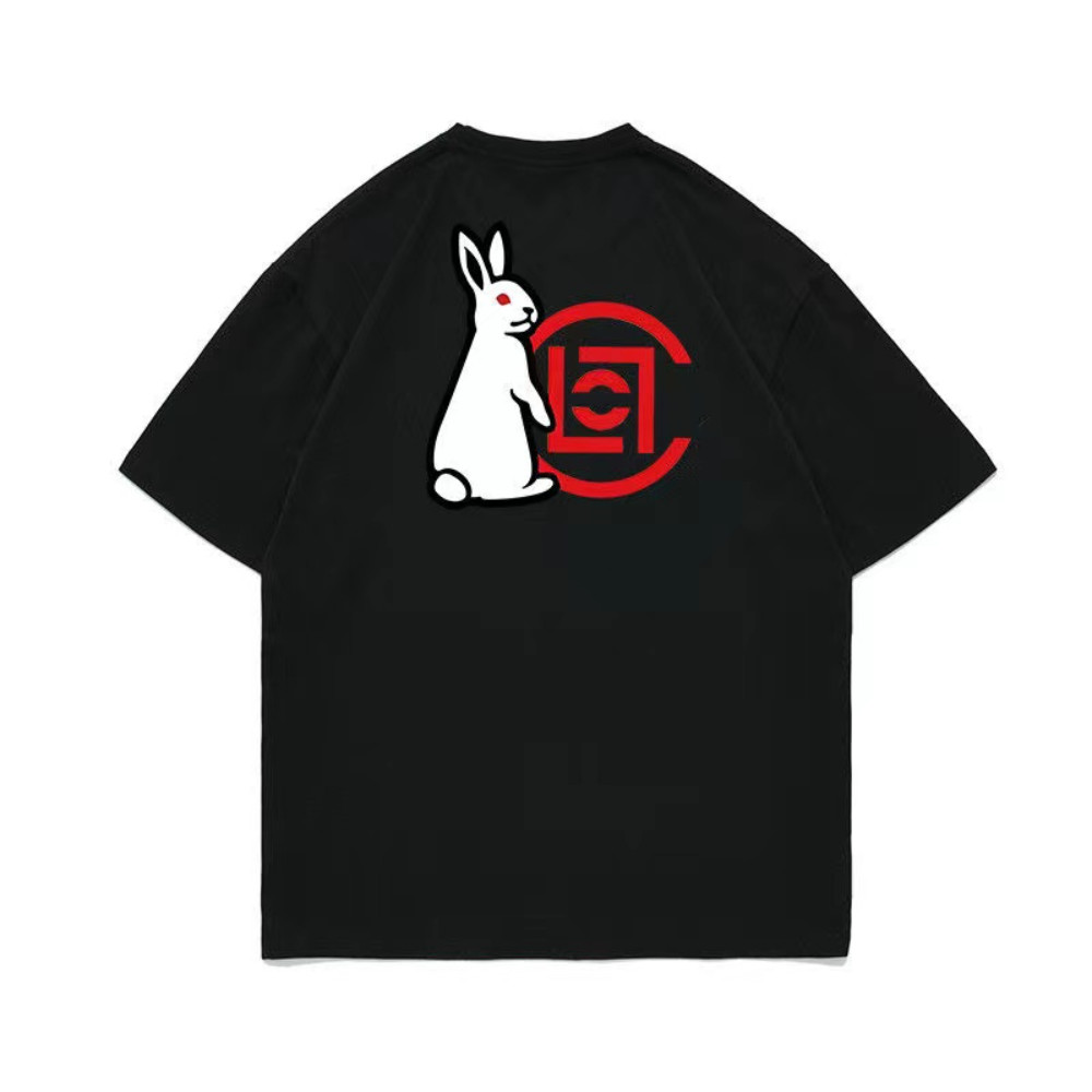แบรนด์อินเทรนด์ Edison Chen CLOT Co-branded FR2 Rogue Rabbit Print 200GSM รอบคอแขนสั้น 100% Cotton T