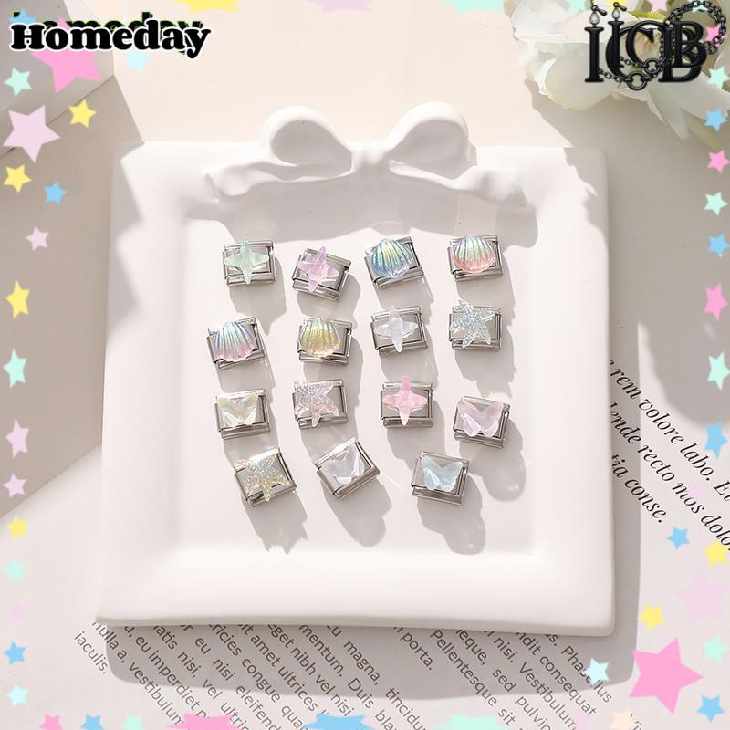 Star Shell สีสัน Star Italian Charm สร้อยข้อมือ Fit 9 มม.สร้อยข้อมือสแตนเลส DIY เครื่องประดับทําอุปกรณ์เสริม Retro บุคลิกภาพโมดูลสร้อยข้อมือเครื่องประดับ