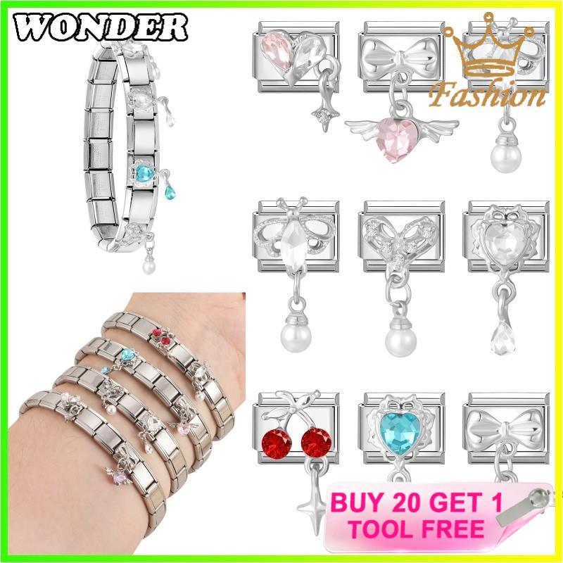 หัวใจเพิร์ลพู่อิตาเลี่ยน Charm สร้อยข้อมือ Fit 9 มม.สร้อยข้อมือสแตนเลสเครื่องประดับทําอุปกรณ์เสริม DIY Retro บุคลิกภาพโมดูลสร้อยข้อมือ