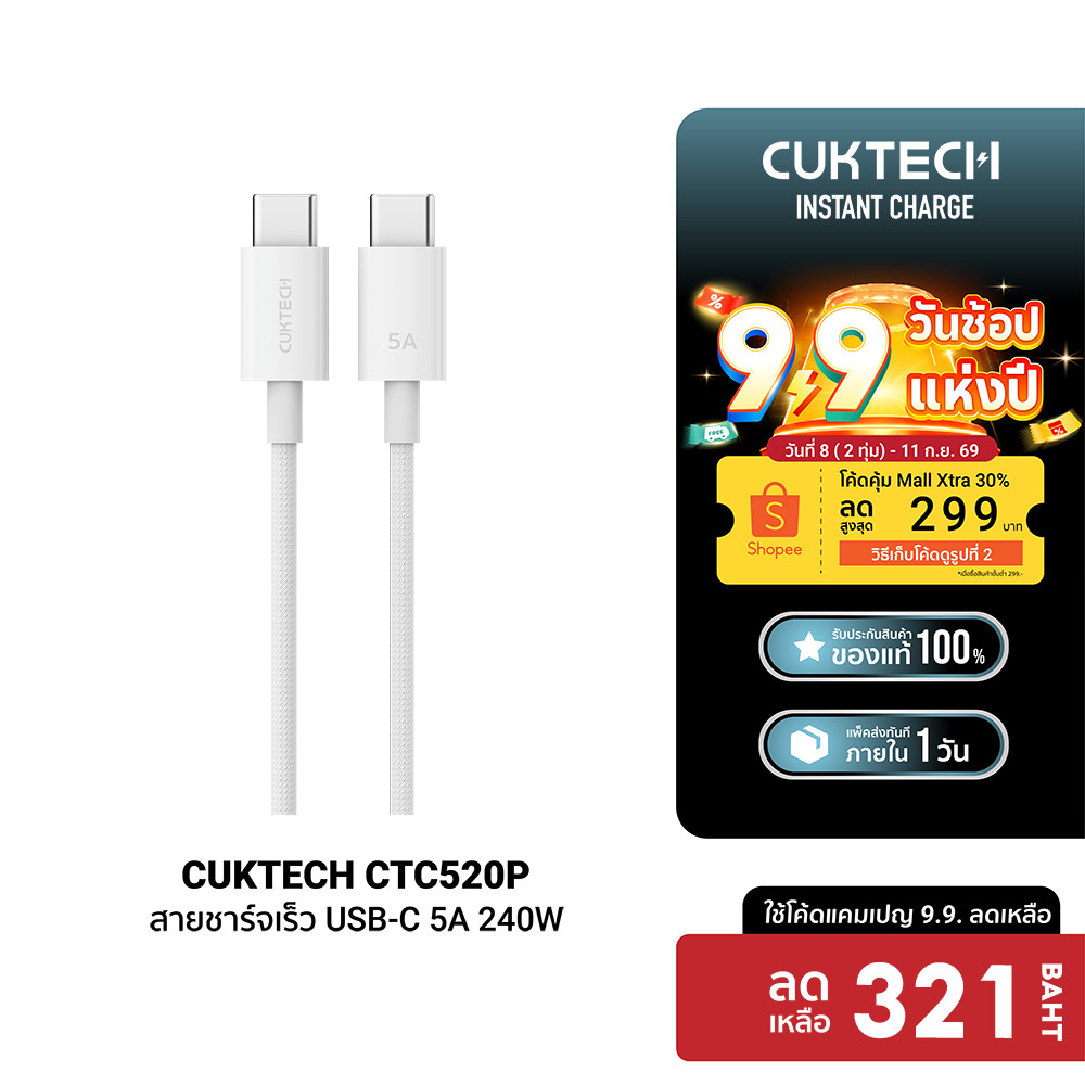 CUKTECH CTC520P 5A 240W สายชาร์จไนลอนถัก USB-C to USB-C ความยาว 2 เมตร ชาร์จเร็ว PD 3.1 -24M