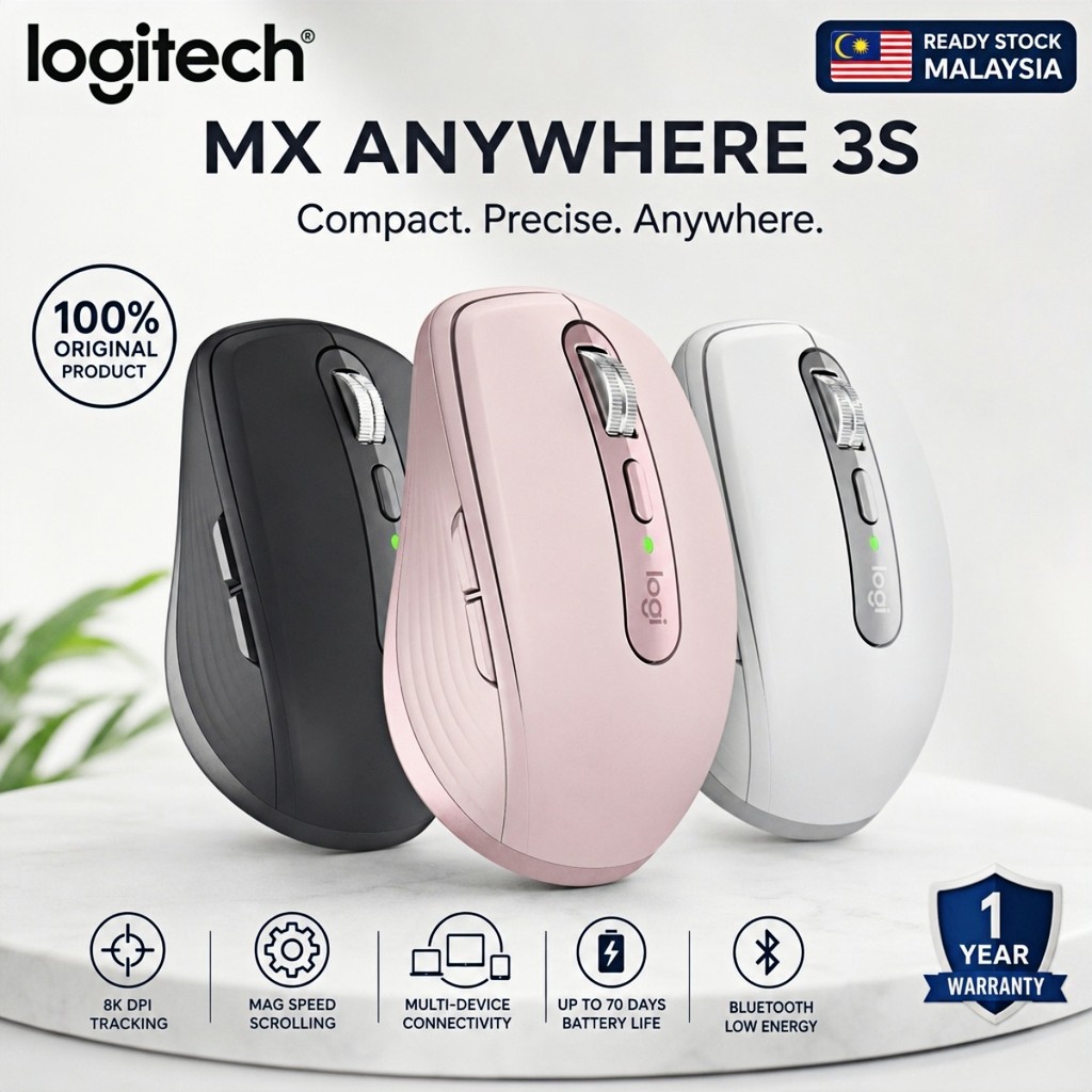 เมาส์บลูทูธไร้สาย Logitech MX Anywhere 3S / 3 [Logi Flow/Track Anywhere/MagSpeed การเลื่อนแม่เหล็กไฟ