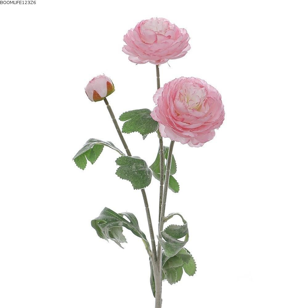 BOOMLIFE1232T ประดิษฐ์ Ranunculus ดอกไม้, 3 หัวหลายสีผ้าไหมดอกไม้ปลอม Stem, ตกแต่ง Flocked Leaf สมจร