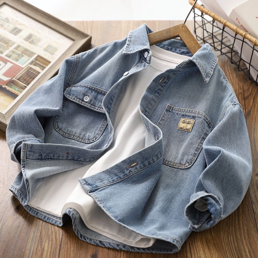 男童牛仔衬衫2025春秋儿童长袖休闲外套衬衣中大童上衣Boys’ denim shirt, 2025 spring/autumn, long-sleeve.ks1146th20260906