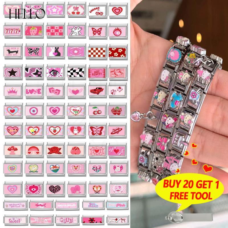 สร้อยข้อมือสแตนเลส Hot Pink Italian Charm ขนาด 9 มม. เหมาะสำหรับงาน DIY และเป็นเครื่องประดับ