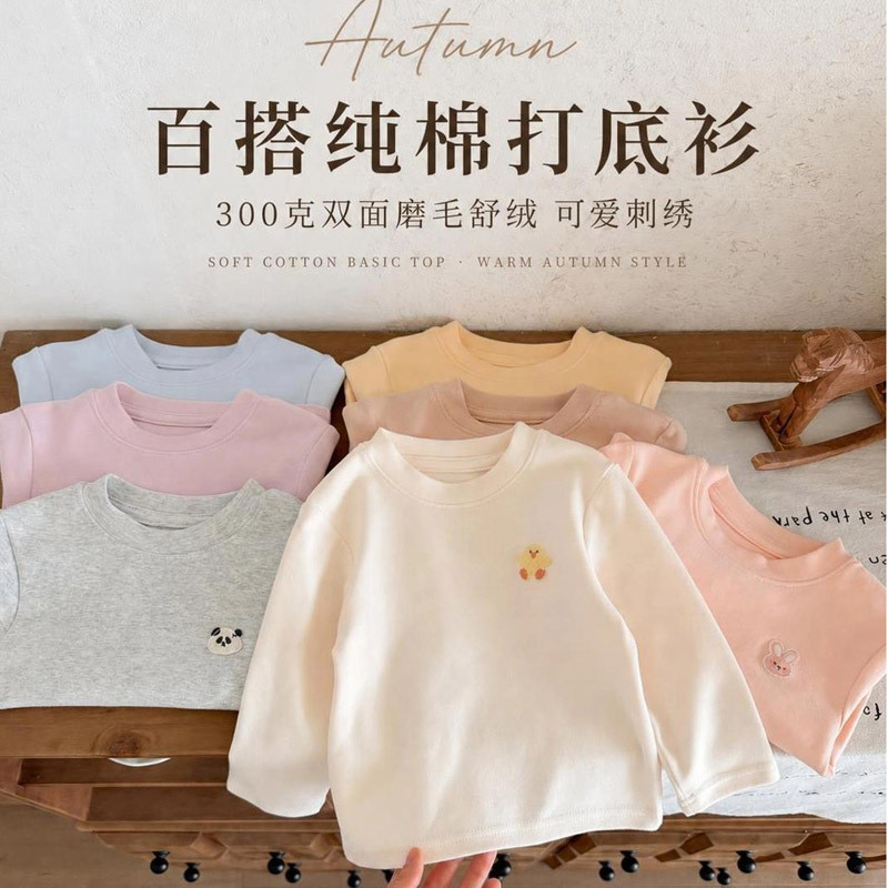 (6m-15Yrs) เด็ก Cozy ผ้าฝ้ายความร้อนด้านบนธรรมดารอบคอ Tee Basic เสื้อแขนยาวสําหรับชายหญิงชุดลําลอง