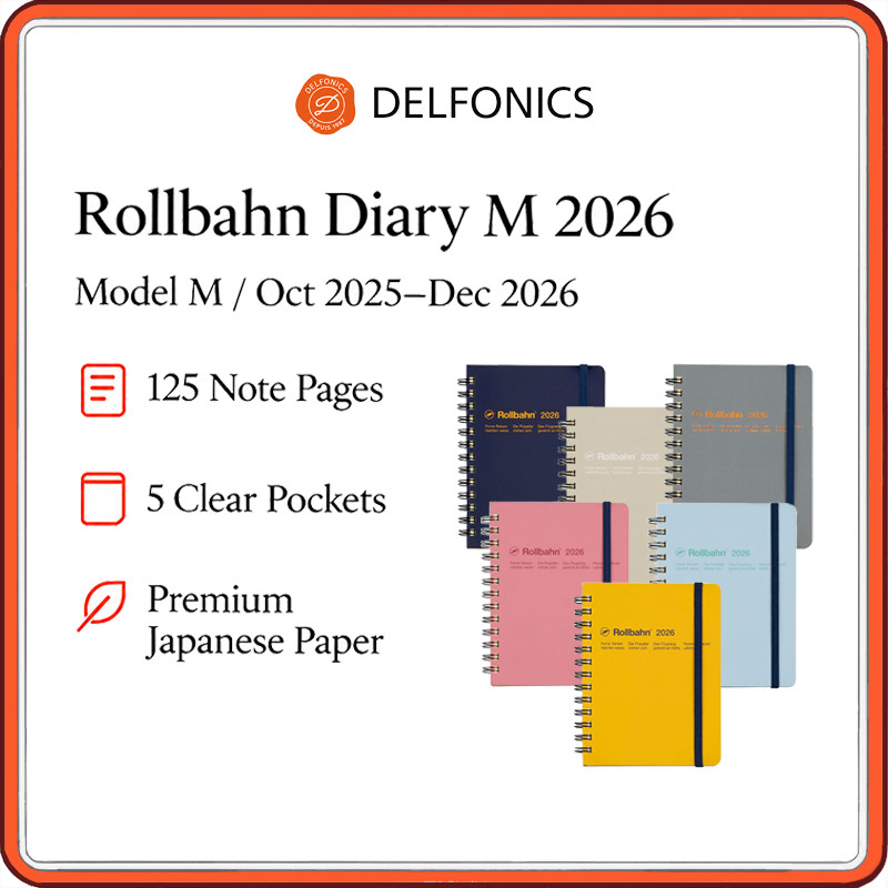 Delfonics Rollbahn Diary M 2026 Japanese Monthly Planner Notebook - Oct 2025-Dec 2026, Spiral-Bound,