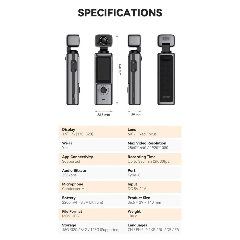 A20 Outdoor Action Camera Vloggingcompact Travel Cam HD 1.9" หน้าจอ