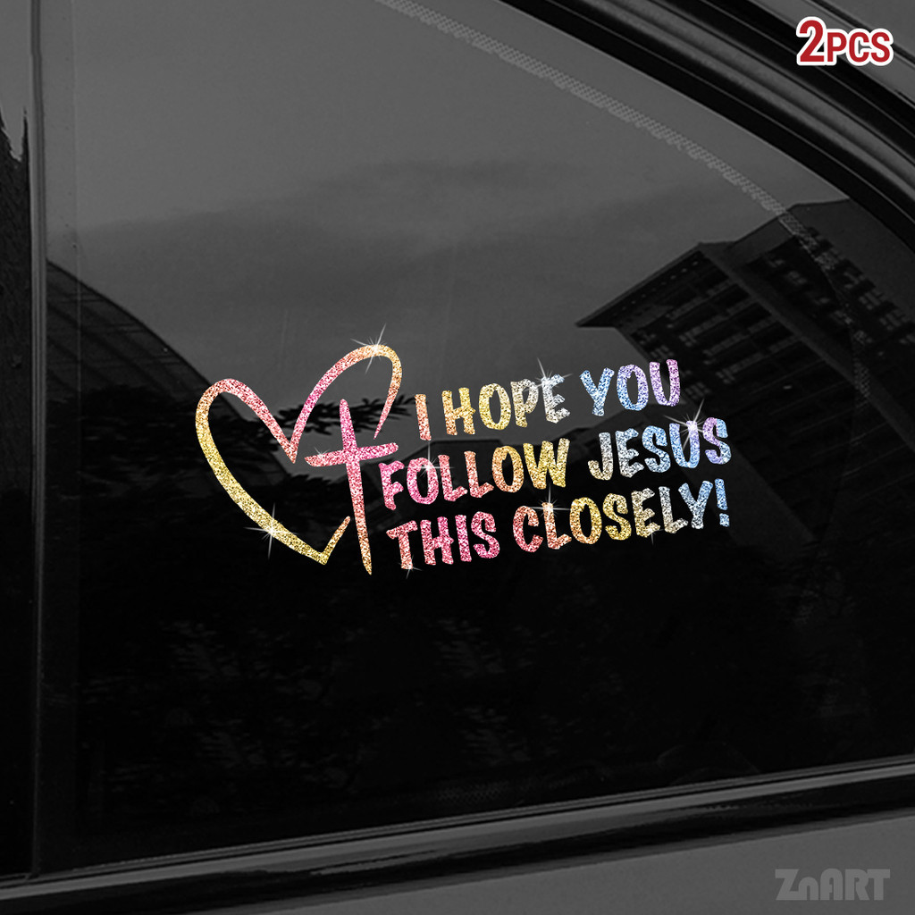 2PCS I Hope You Follow Jesus This Closely Heart Cross Creative Glittering สติกเกอร์ไวนิล, Wagon, ATV