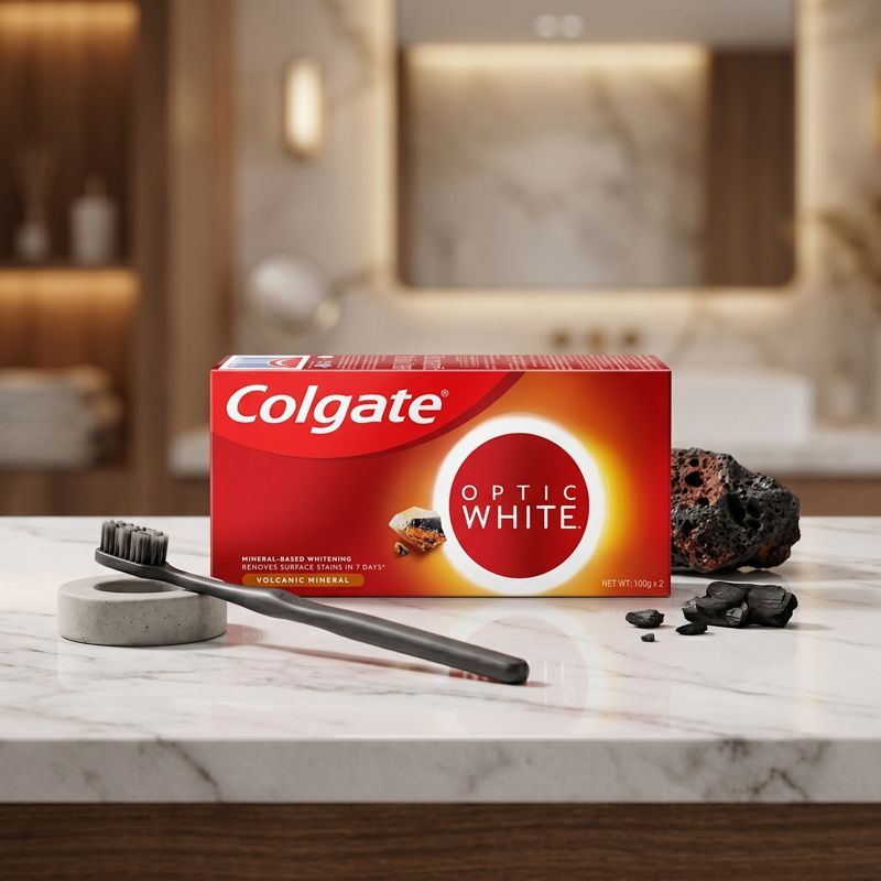 คอลเกตยาสีฟันออฟติคไวท์โวลคานิคมิเนอรัล 100กรัม แพค 2 Colgate Optic White Volcanic Mineral Toothpaste 100g. Pack 2