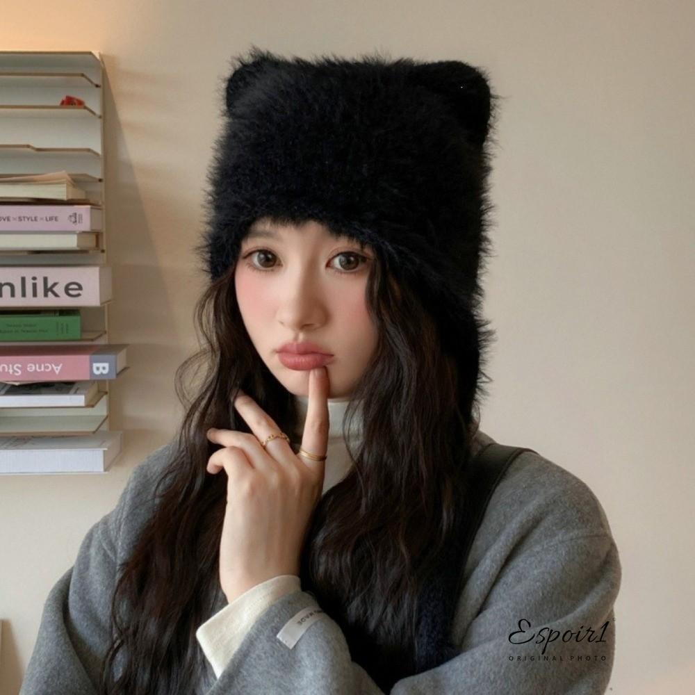 ESPOIR1 หมวกถักฤดูหนาว,ซับอุ่นโพลีเอสเตอร์Plush Trapperหมวก,น่ารัก 55 ซม.ถึง 59 ซม.เส้นรอบวงศีรษะFuz