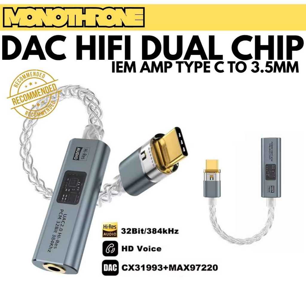 ประเภท C ถึง 3.5 มม.HIFI DAC Cable Converter ประเภท C DAC เครื่องขยายเสียงหูฟัง IEM AMP Dual ชิปอะแด