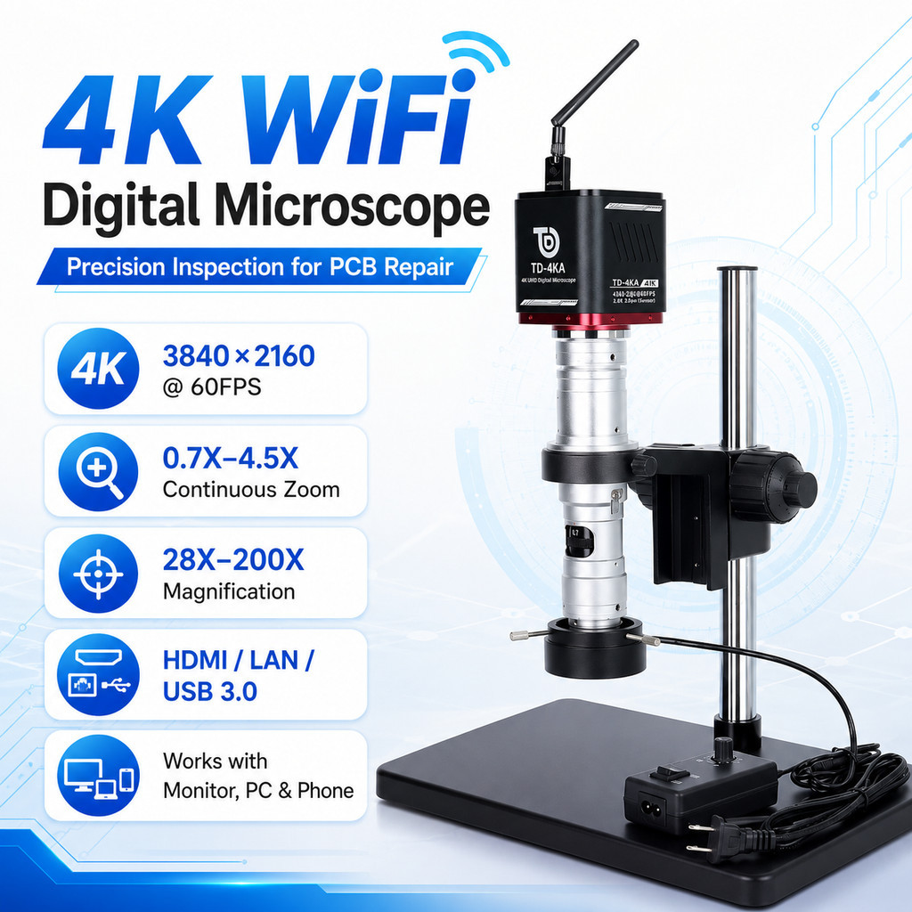 SANQTID 4K 60FPS กล้องจุลทรรศน์ดิจิตอล 28-200X สําหรับซ่อมโทรศัพท์ PCB