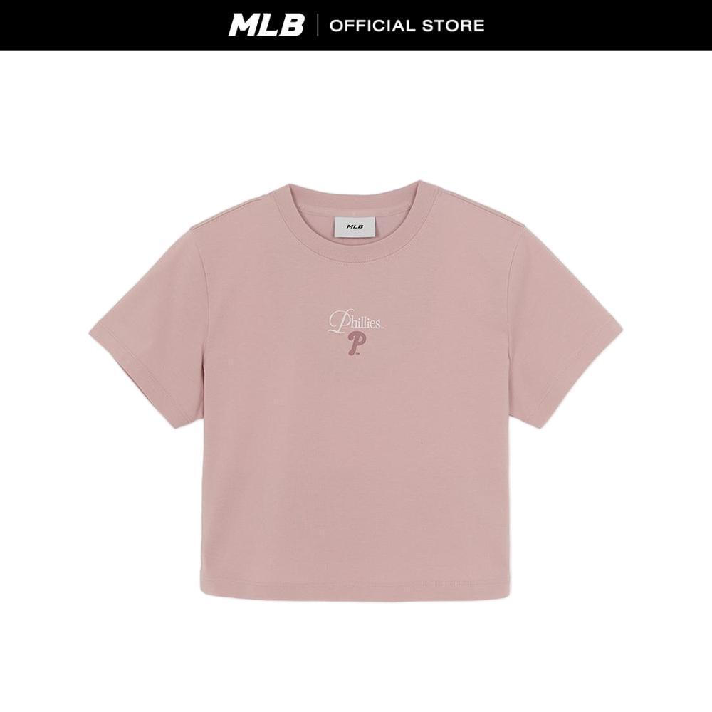 MLB เสื้อยืด ผู้หญิง Sheriff Logo Point Comfortable Crop T-Shirts รุ่น 3FTSB8463 10PKL สีชมพูอ่อน