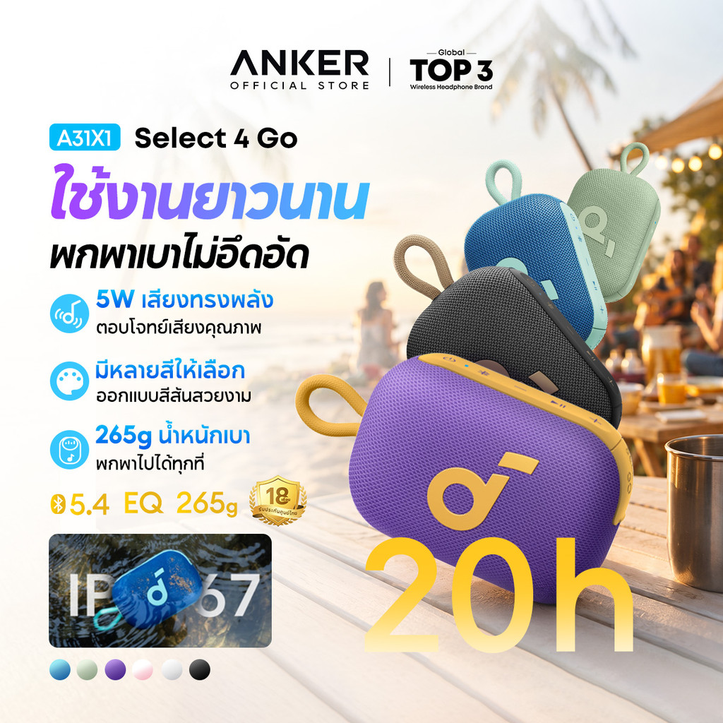 [HOT]ANKER Soundcore Select 4 Go ลําโพงบลูทูธ Bluetooth Speaker ลําโพง ลำโพงบลูทูธ ลำโพงบลูทูธไร้สายIP67 Up to 20H A31X1