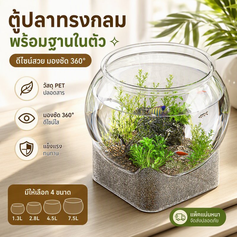 ตู้ปลา ตู้ปลาเล็กสำหรับโต๊ะนั่งเล่น ชิ้นเดียวขึ้นรูป พลาสติก PETใส กันตก ทนตก กระจกใสเทียมคุณภาพสูง