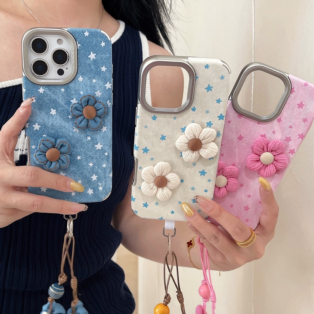 ดอกไม้ดาวลายคาวบอยเหมาะสําหรับ iPhone 17ProMax เคสโทรศัพท์หนัง Apple 17 Air/16/15/14/13/12 Lanyard