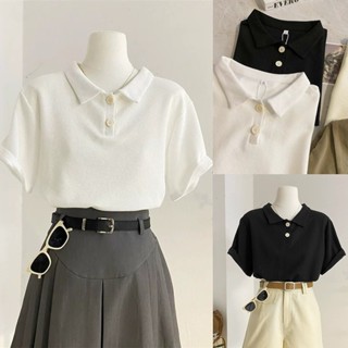 Hotgirl พร้อมส่ง เสื้อโปโล เสื้อยืดโปโลผู้หญิง ผ้าวาฟเฟิลพื้…