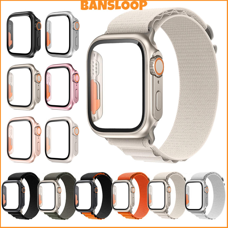 สายรัดไนลอนกรณีครอบคลุมพีซี for IWatch Apple Watch SE 3 Series 11 10 9 8 7 6 5 4 3 46มม 45มม 44มม 42มม 41มม 40มม 38มม