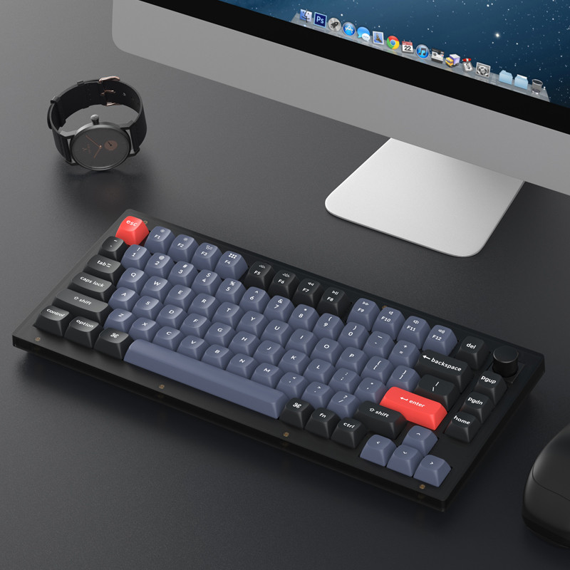 Keychron-V1 สีดําโปร่งใส 75 การกําหนดค่าคีย์บอร์ดแบบมีสาย QMK ดัดแปลง Key VIA ที่กําหนดเอง Macro RGB