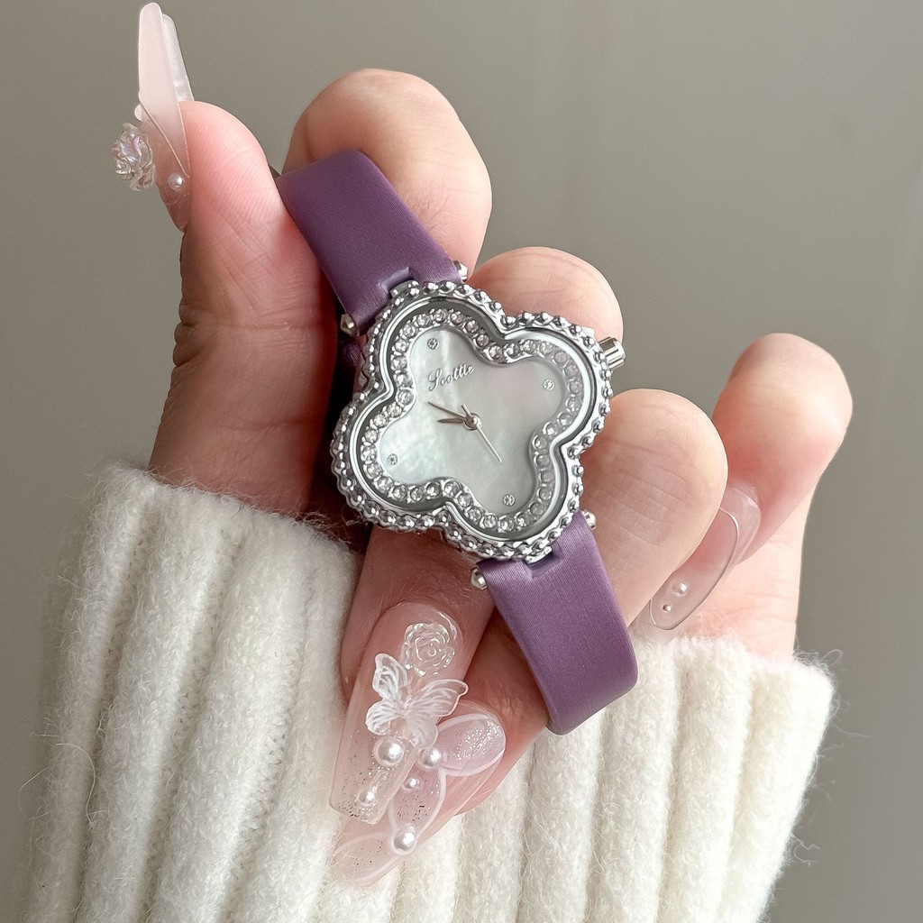 Scottie9686 scottie9686 Scottie นาฬิกาสไตล์ใหม่สุภาพสตรี Mother-of-Pearl กันน้ําสีม่วงเข็มขัดผู้หญิง