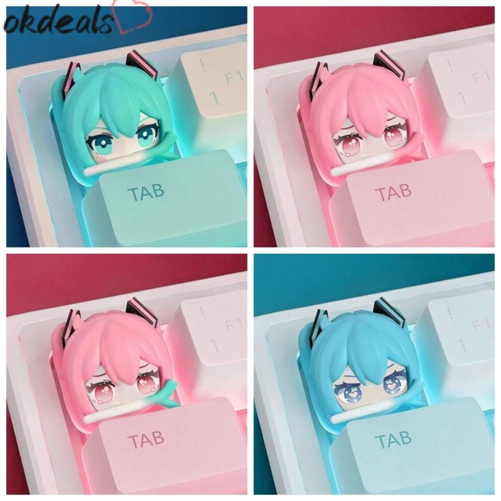 OKDEALS Hatsune Miku Keycap, Fufu VOCALOID อะนิเมะคีย์บอร์ด Keycap, Kawaii เรซิ่นประณีตสะสมตุ๊กตา Ke