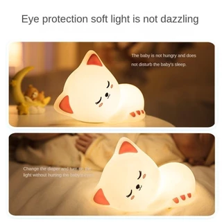 【จัดส่งฟรี】แมว โคมไฟตั้งโต๊ะ โคมไฟกลางคืน Led ซิลิโคนนิ่ม ชาร์จ USB รูปสัตว์ สัมผัสบรรยากาศ สําหรับตกแต่งห้องนอนเด็ก