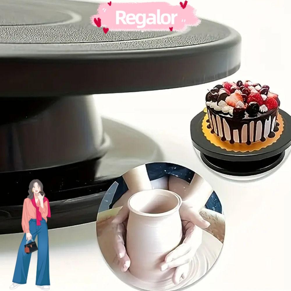 REGALOR แท่นหมุนตกแต่งเค้ก,จานหมุนเค้ก DIY พลาสติก,เครื่องมืออบ 11 นิ้วภาพวาดสีดําหมุนแผ่นเสียง