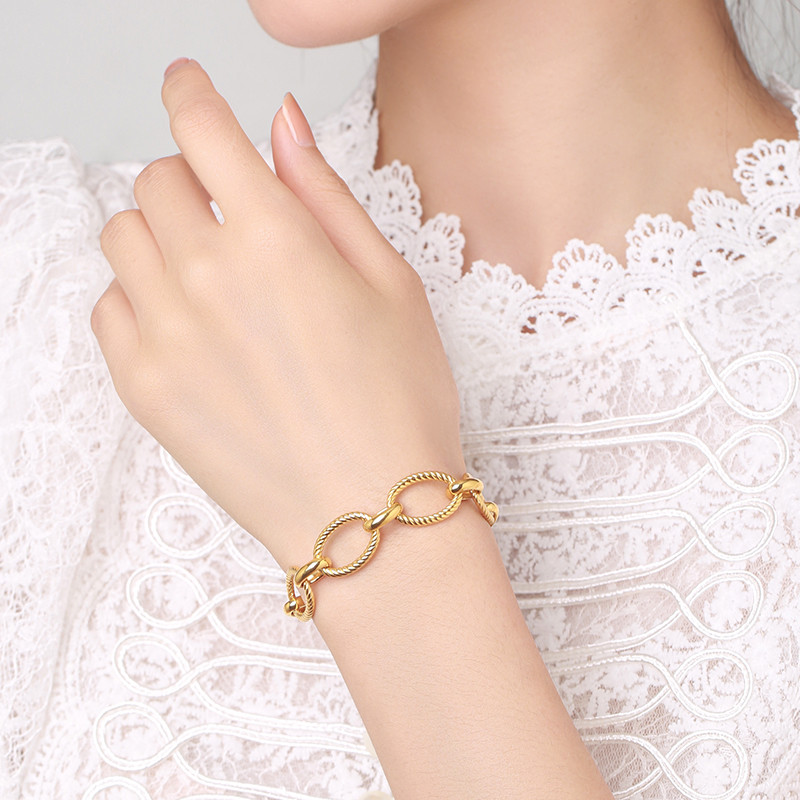 สร้อยข้อมือทองคำบริสุทธิ์ 999 ดีไซน์.Interlocking.Hexagram.Tail.Chain.YK276X สวมใส่ได้ทั้งงานพิเศษแล