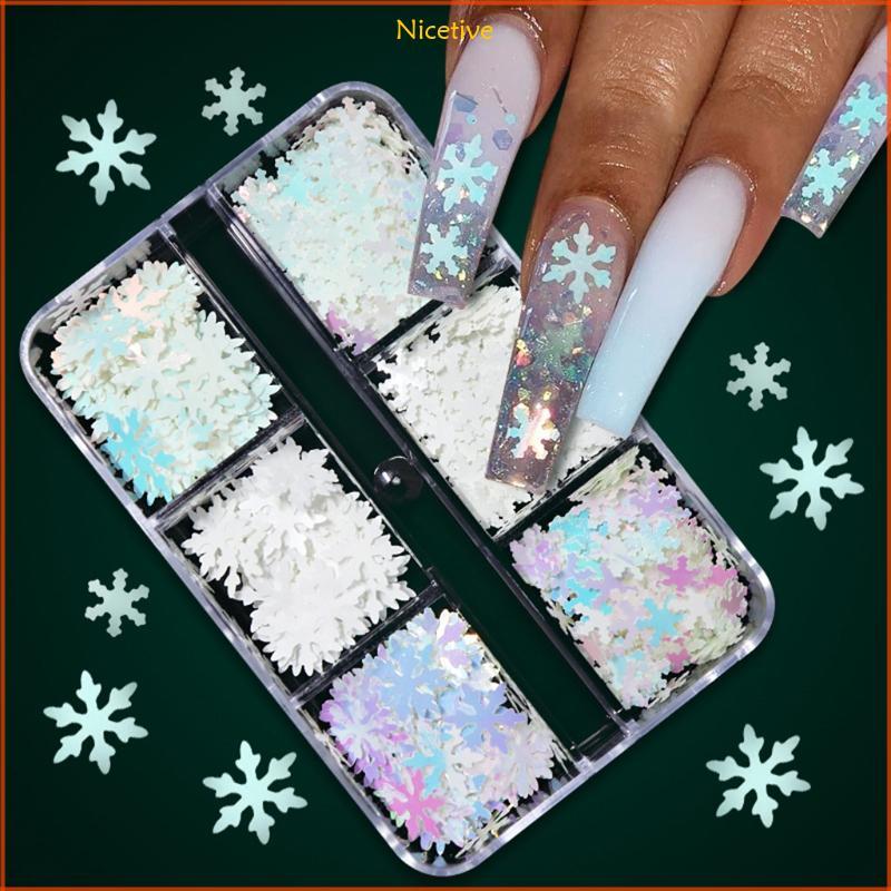 NICE Christmas Glitter Nail Sequins Snowflake Shape Glitter Sticker Decor