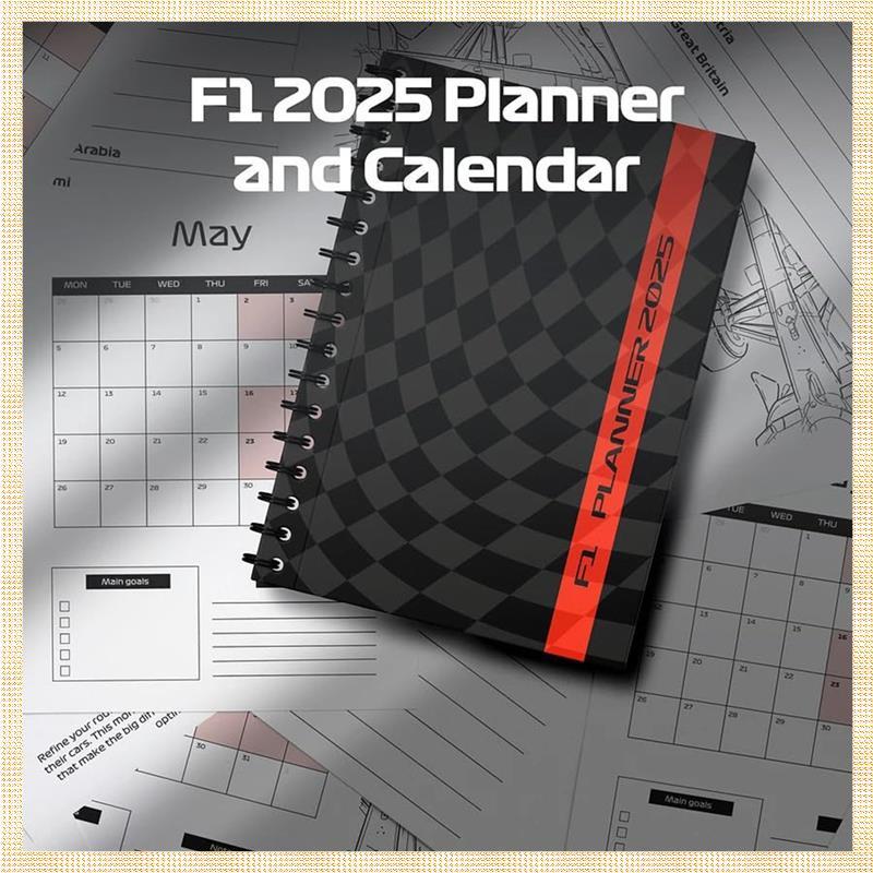 F1 2025 Planner และปฏิทิน, Planner พร้อมการออกแบบ F1 Track, Spiral Bound,Monthly Planner พร้อม Passi