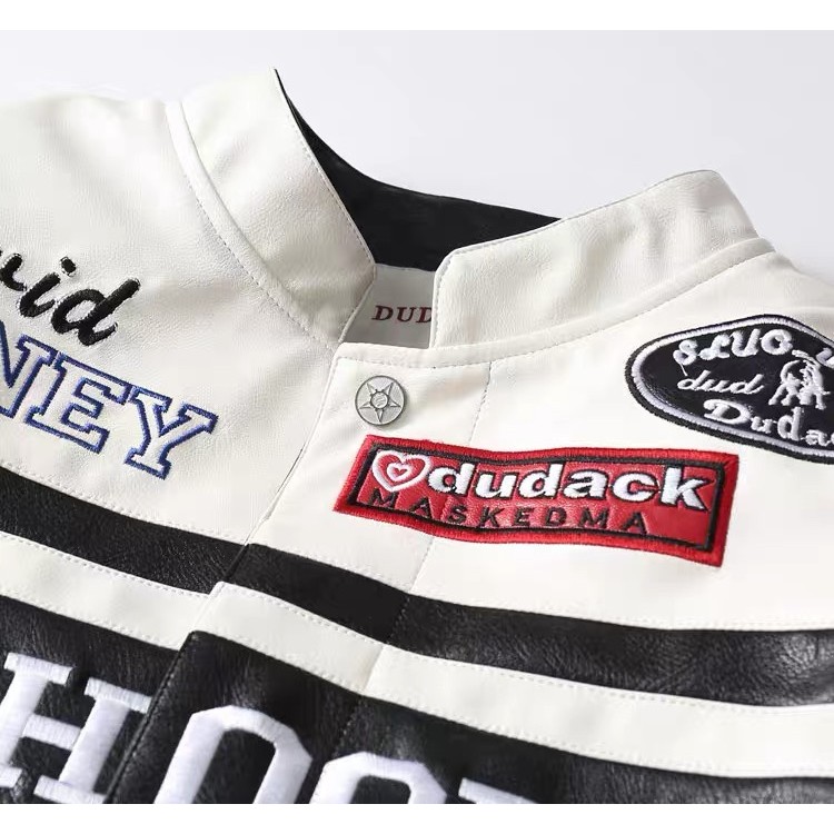 DUDACK Dudek 2023 แจ็คเก็ตหนังPU สไตล์.streetwear สำหรับทั้งผู้ชายและผู้หญิง ออกแบบมาเพื่อการขี่มอเต