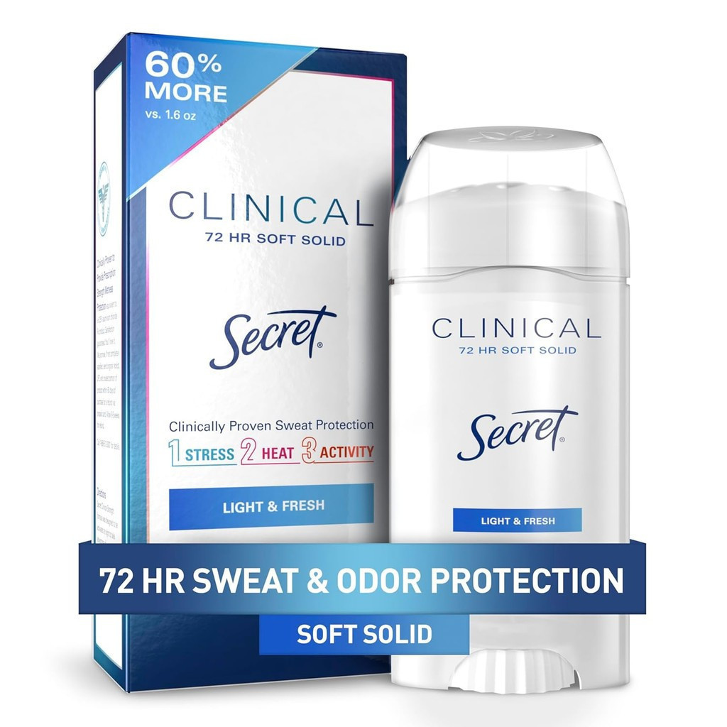 Secret Clinical Strength Antiperspirant Deodorant ศ.neck ผ้าฝ้าย ํ คอเต่า 3X Stress Protection, 72hr