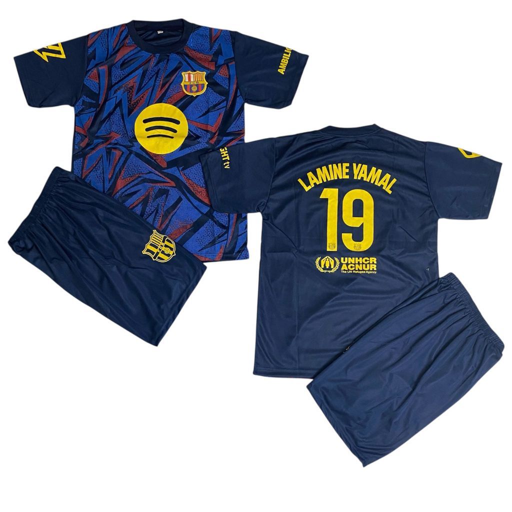 //LATEST BARCA LAMINE YAMAL BOYS FOOTBALL JERSEY SET AGES 1-15 YEARS