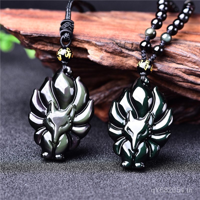 จี้คริสตัลสูงจี้ Donghai เก้าหางสไตล์ Rainbow Eye Fox ขายส่งเครื่องประดับสร้อยคอ Obsidian ผู้ชายผู้ห