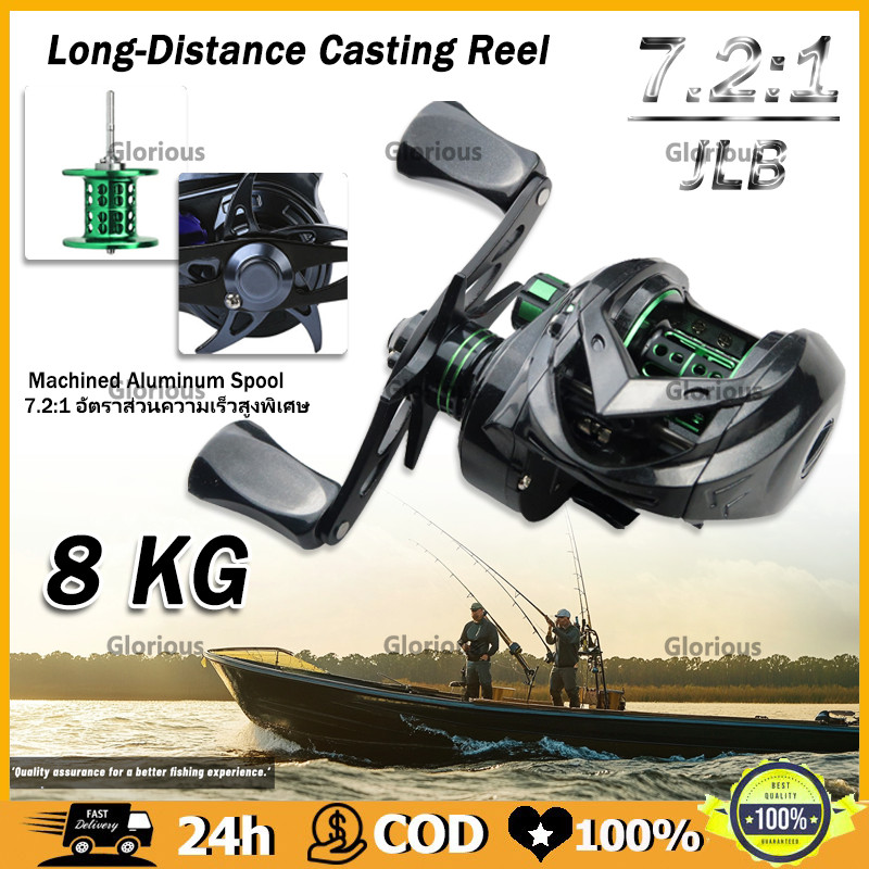 Baitcasting Reel 7.2:1 อัตราทดเกียร์ความเร็วสูง 7 + 1 BB ลาก 8KG Micro สดน้ําเค็มตกปล Fishing Rod Reel