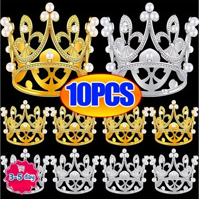 10ชิ้น/5ชิ้น/1ชิ้นประกายมุกเทียมพลอยมงกุฎเหมาะสําหรับวันเกิด/งานแต่งงานพรรคเค้กอุปกรณ์เสริม