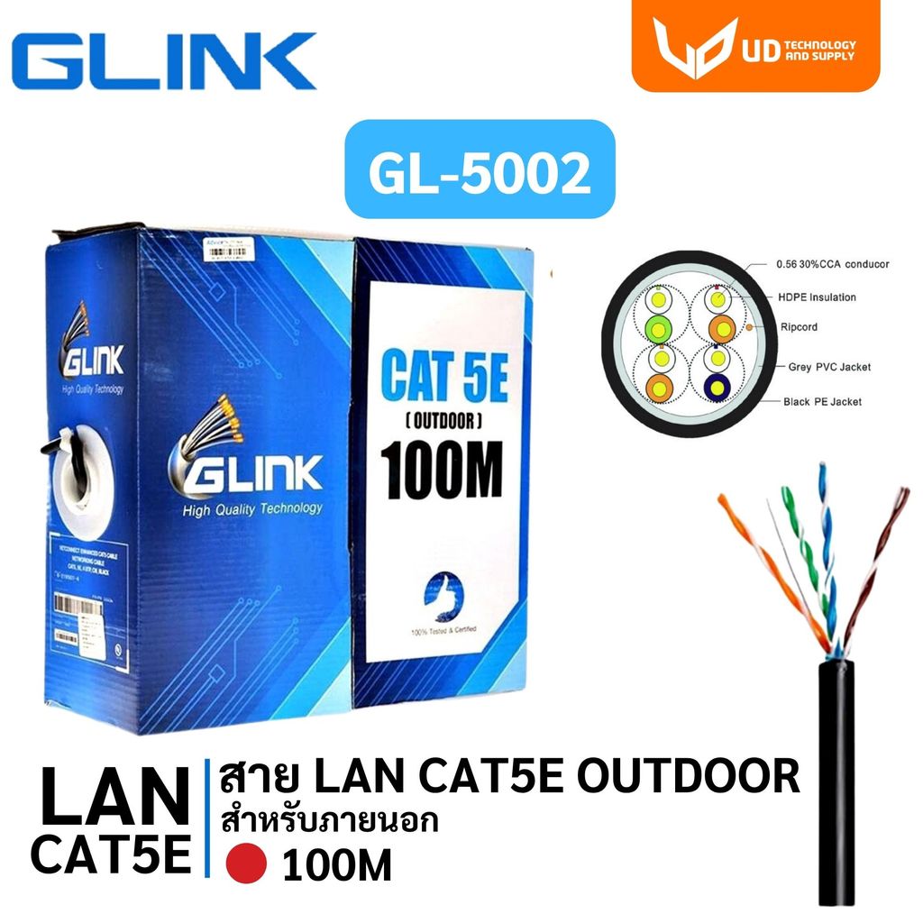 Glink สายแลน CAT5E Outdoor รุ่น UTP Cable GL5002 / GL-5002 (100m/Box) สำหรับใช้ภายนอกอาคาร